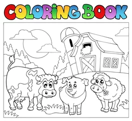 Wall murals For kids Coloring book with farm animals 3