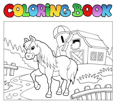 Coloring Book With Farm And Horse