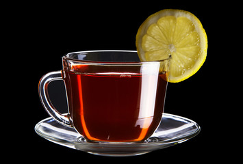 Cup of black tea with lemon