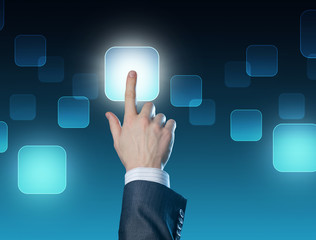 Man's hand pushing the button. Choice concept