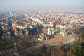 Obraz premium Aerial view of Milan from Branca tower, Lombardy, Italy
