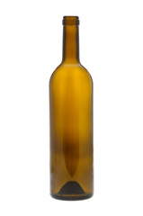 Brown wine bottle against white