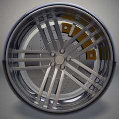 Car wheel isolated on dark 3d render