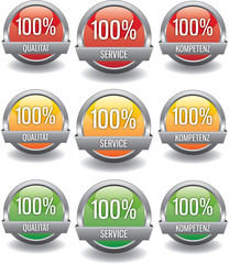 Button - Qualität Service Kompetenz - set grün gelb rot