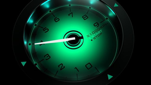 Tachometer green isolated on black 3D render