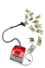 Concept with vacuum cleaner sucking money