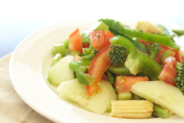 Fresh salad with cucumber, tomato and peppers