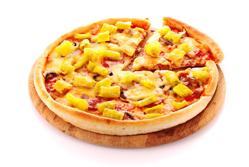 Tasty Italian pizza over white