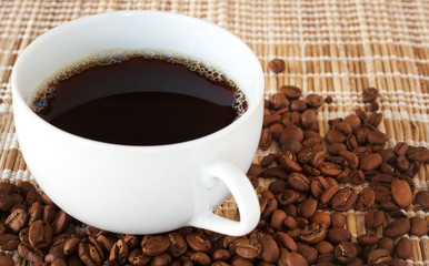 Cup of coffee with coffee beans