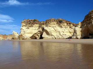 Colorful rock cliffs of the Algarve in Portugal