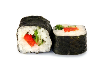 Maki sushi. Japanese cuisine on white