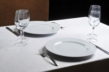 Tables set for  meal