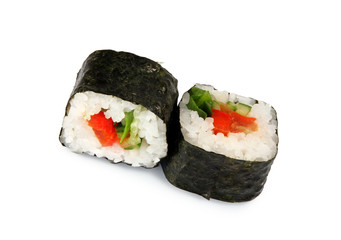 Maki sushi. Japanese cuisine on white