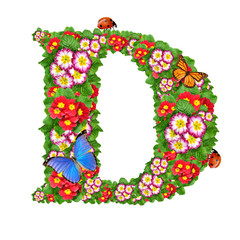 alphabet of primrose with butterfly and ladybug