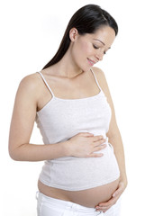 Pregnant woman holding her belly