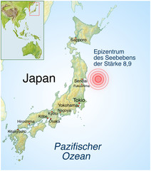 Landkarte von Japan-Erdbeben.Tsunami