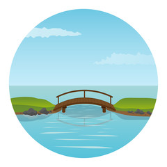 Small wooden bridge. Vector illustration.