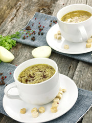 Fresh onion soup in a soup cup