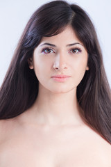 Naklejka premium Pretty woman with long brown hair