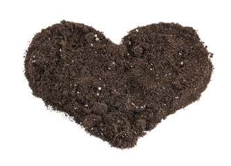 Heart shaped soil isolated on white