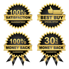 Vector Set of SALE Gold Seals - Badges, Icons, Money Back - Satisfaction - Best Buy
