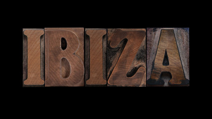 Ibiza in old wood type