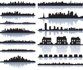 set of vector detailed cities silhouette