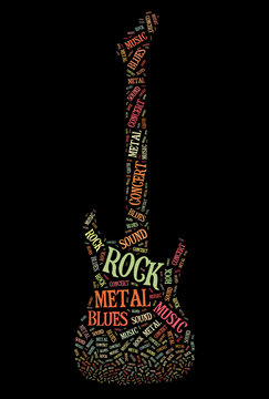 Tagcloud: guitar silhouette of music words