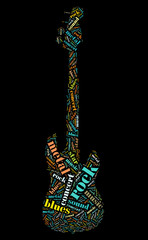 Fototapeta na wymiar Tagcloud: guitar silhouette of music words