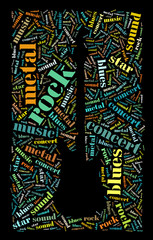 Tagcloud: guitar silhouette of music words