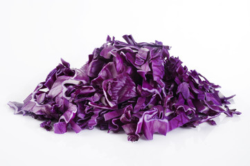 slice purple cabbage on white background