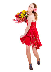 Young woman holding flowers.