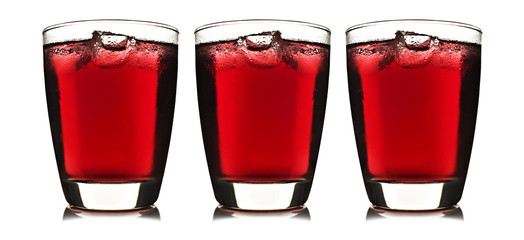 One glass of red fruit juice with ice