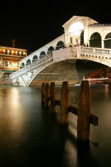 Fototapeta na wymiar Along Rialto Bridge, Venice at Night