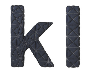 Lowercase stitched leather font k l letters