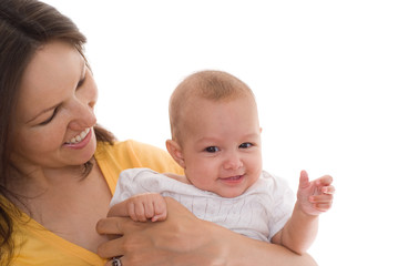 happy beautiful young mom holding newborn