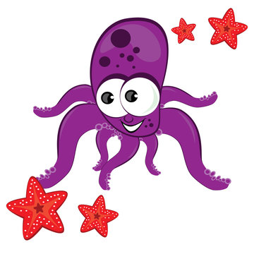 Cartoon illustration of octopus with starfish