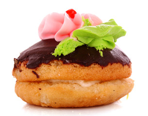 Dessert - cake with chocolate and cream on white