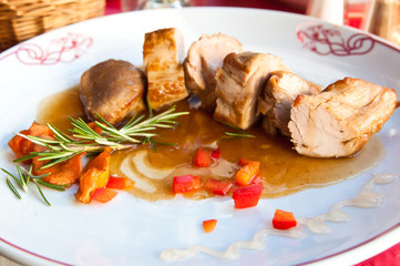 plate of chicken steak