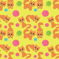 seamless background with cats and clews