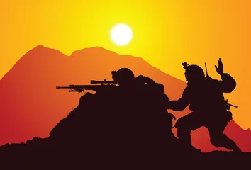 Afwasbaar Fotobehang Soldaten Vector silhouet van twee sluipschutters