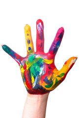 eine bunte Hand hochkant