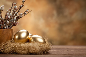 Easter - Golden eggs in the nest