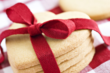 Heart shape cookies with red ribbon