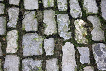 Close-up of an old medievel stone road.