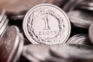Background made of Polish one Zloty coins