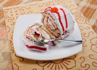 Tasty cake - biscuit roll with cream