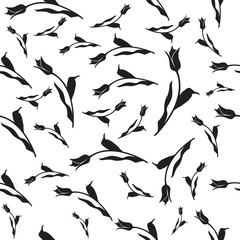 Tulips black and white seamless vector background