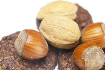 Wheat grain cookies and nuts  isolated on white