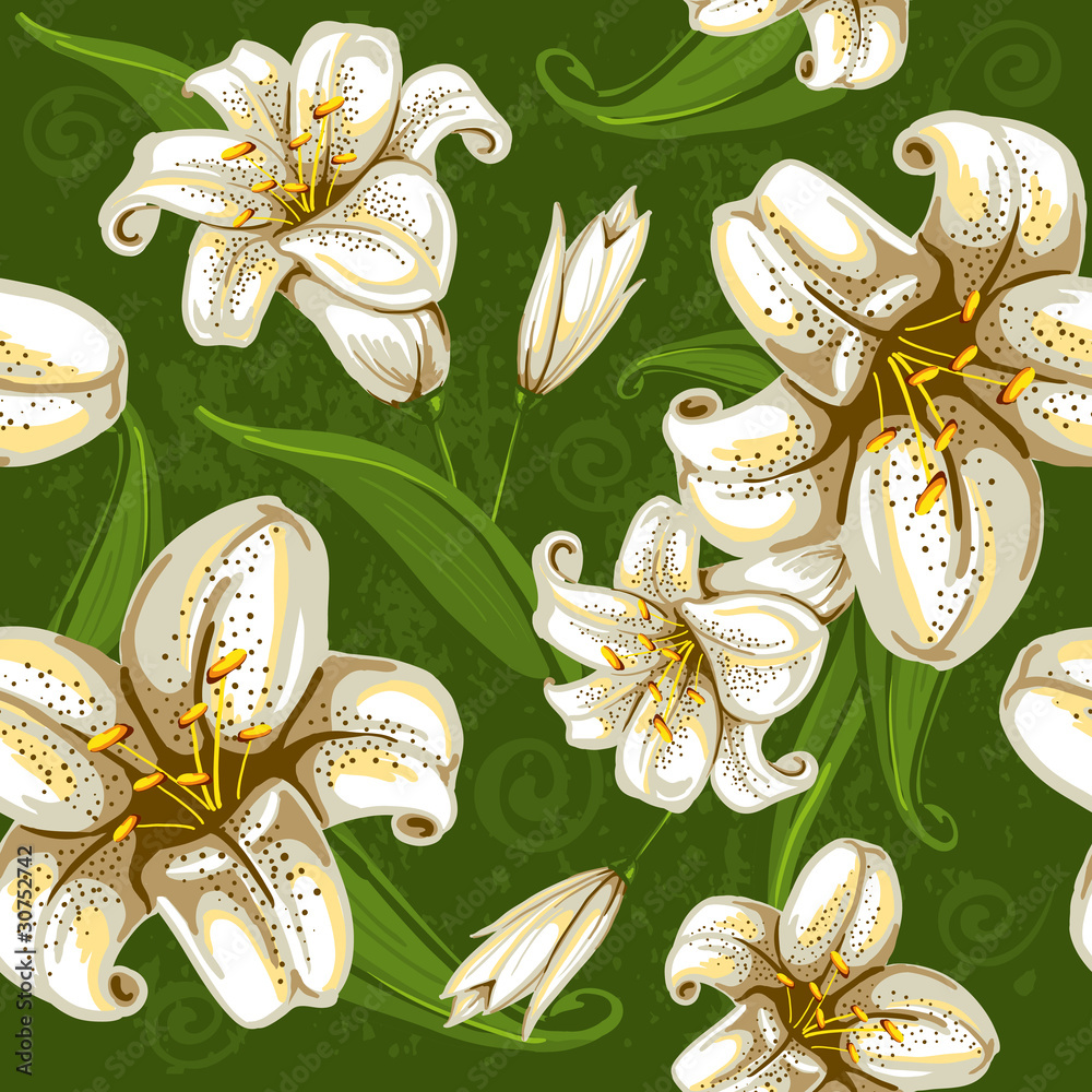 Sticker seamless pattern with lilies